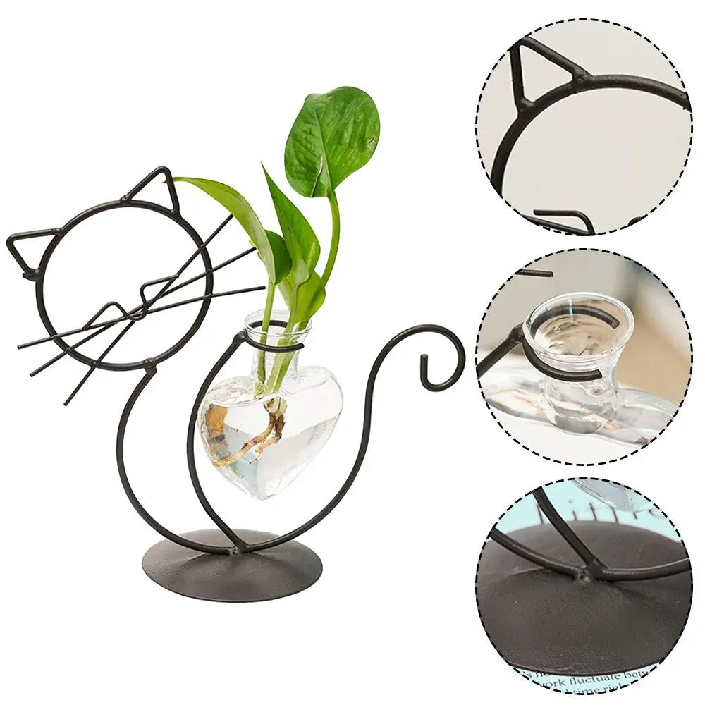Simple Cat Hydroponic Flower Arrangement Vase, Love Heart Shape Pot