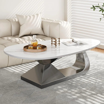 Modern, Oval Living Room Table w/ Faux Marble Top