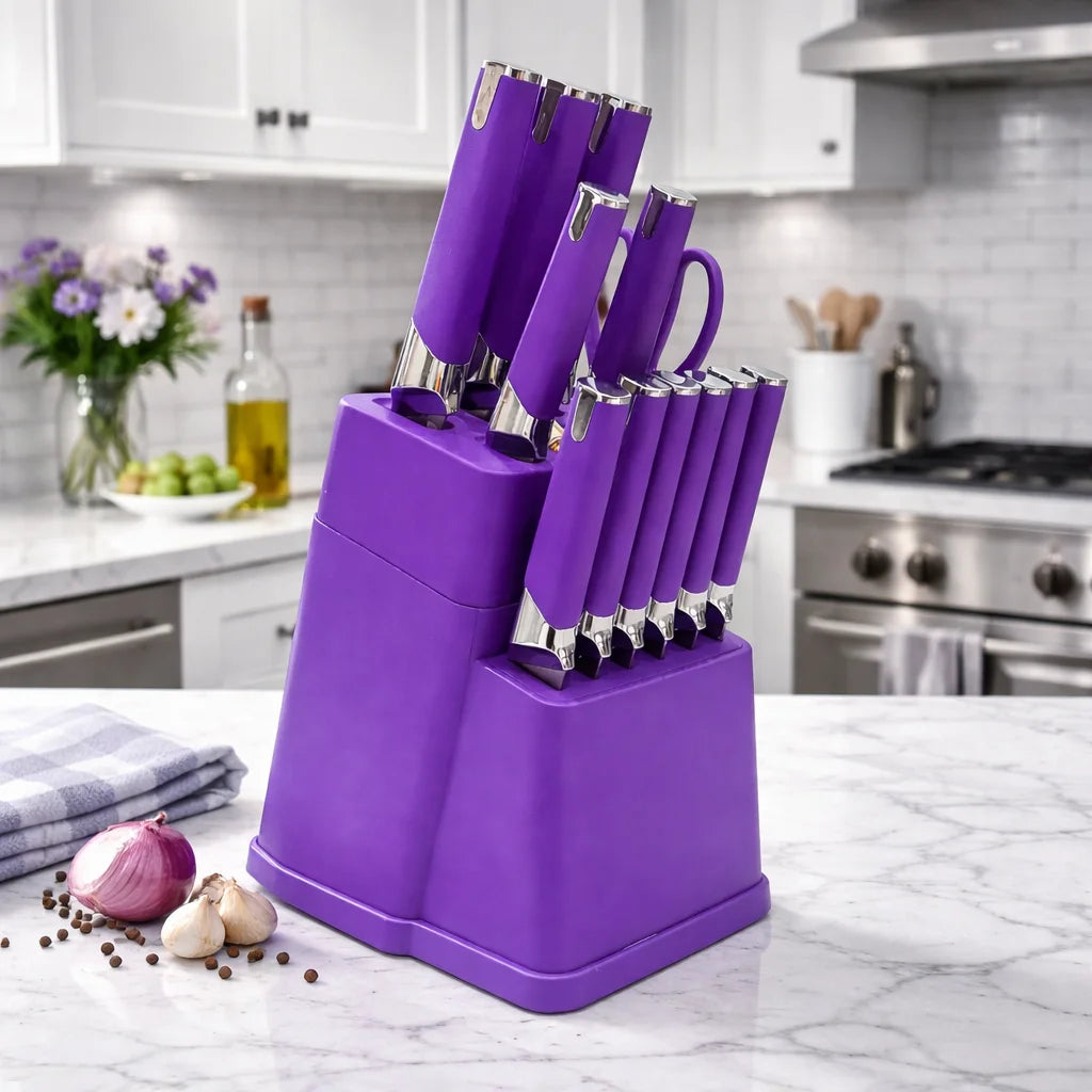 13Pcs Professional Kitchen Knife Block Set with 6 Steak Knives