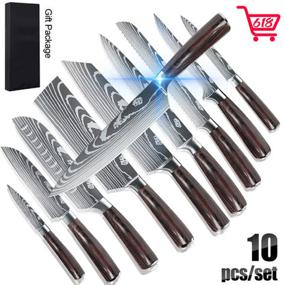 8/10pcs Kitchen Knives, High Carbon Stainless Steel