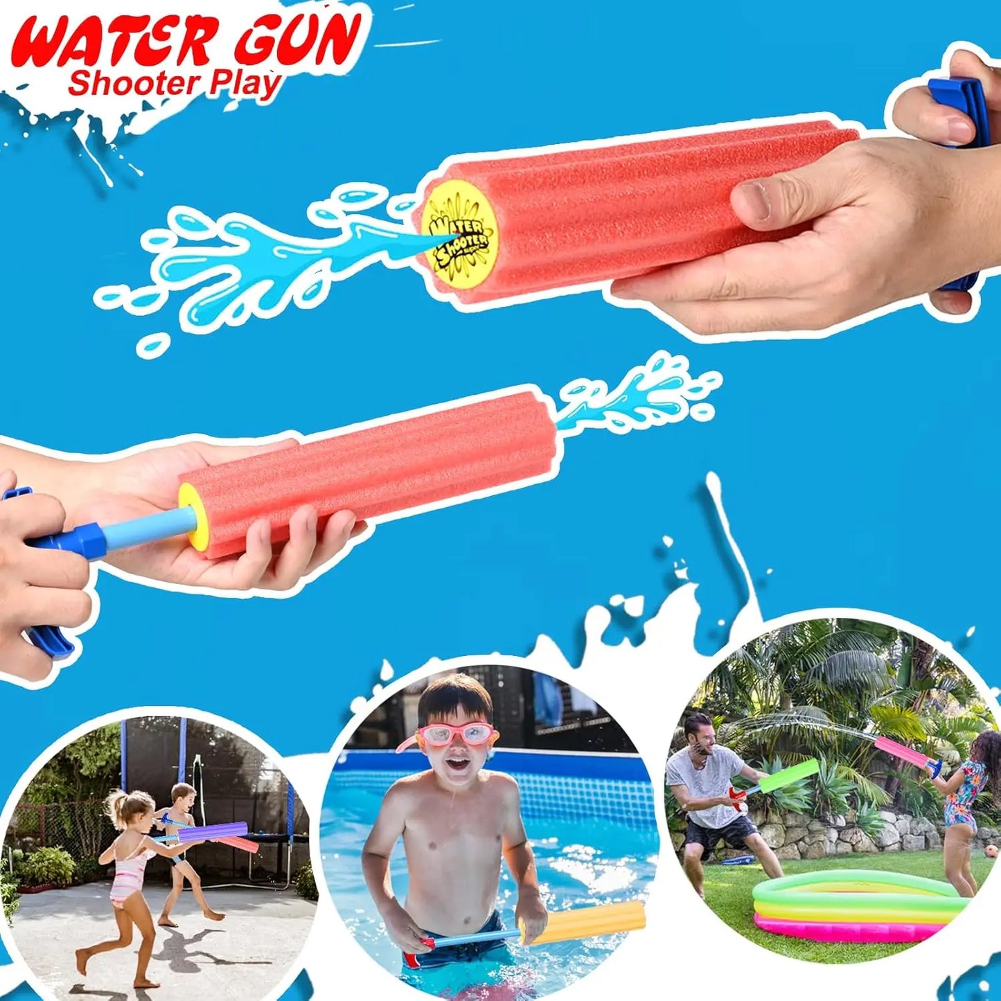 6pk Foam Squirt Guns for Kids & Adults, 33ft Range,