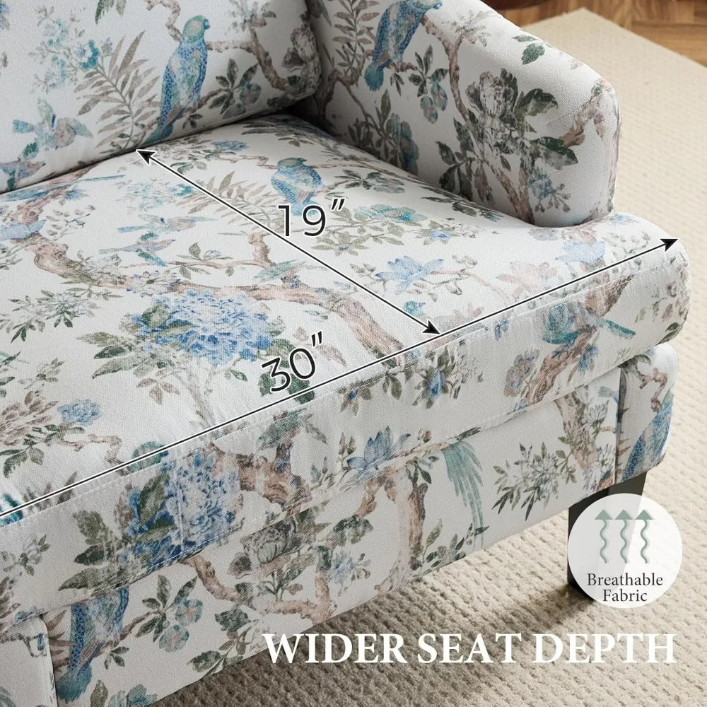 Mid-Century Floral Pattern Armchair, Upholstered w/Wooden Legs