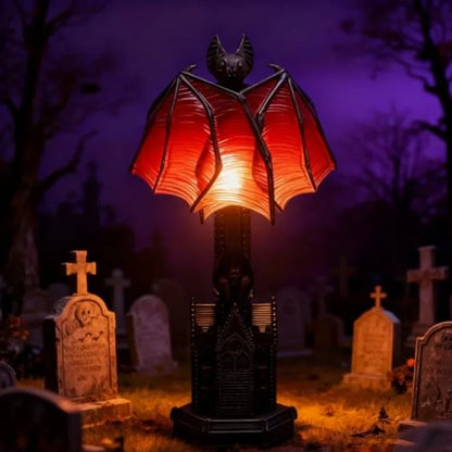 Gothic Wings of Night Halloween Light with Red Glow, Handcrafted Resin,