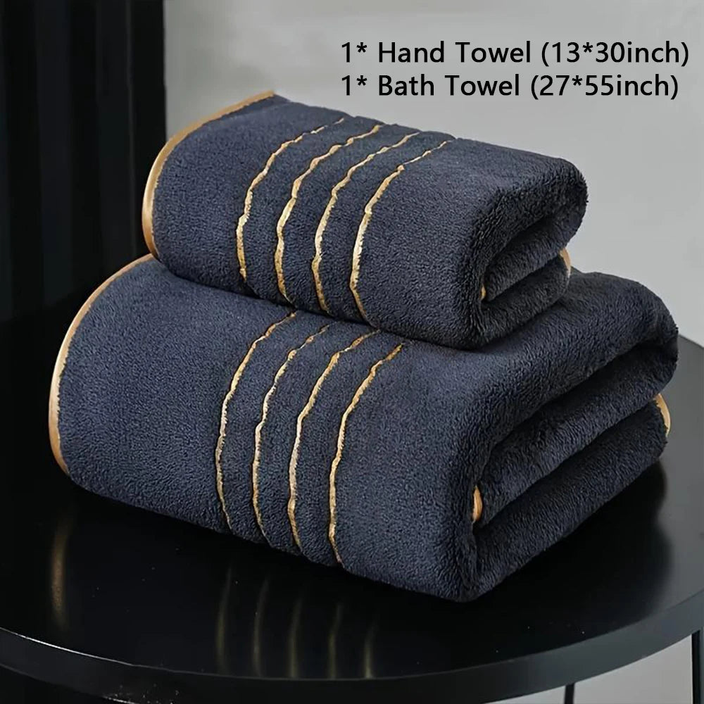2/3/6/8 Pcs Bath Towel Set White & Gray with Gold Accents