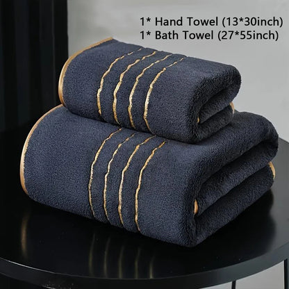 2/3/6/8 Pcs Bath Towel Set White & Gray with Gold Accents