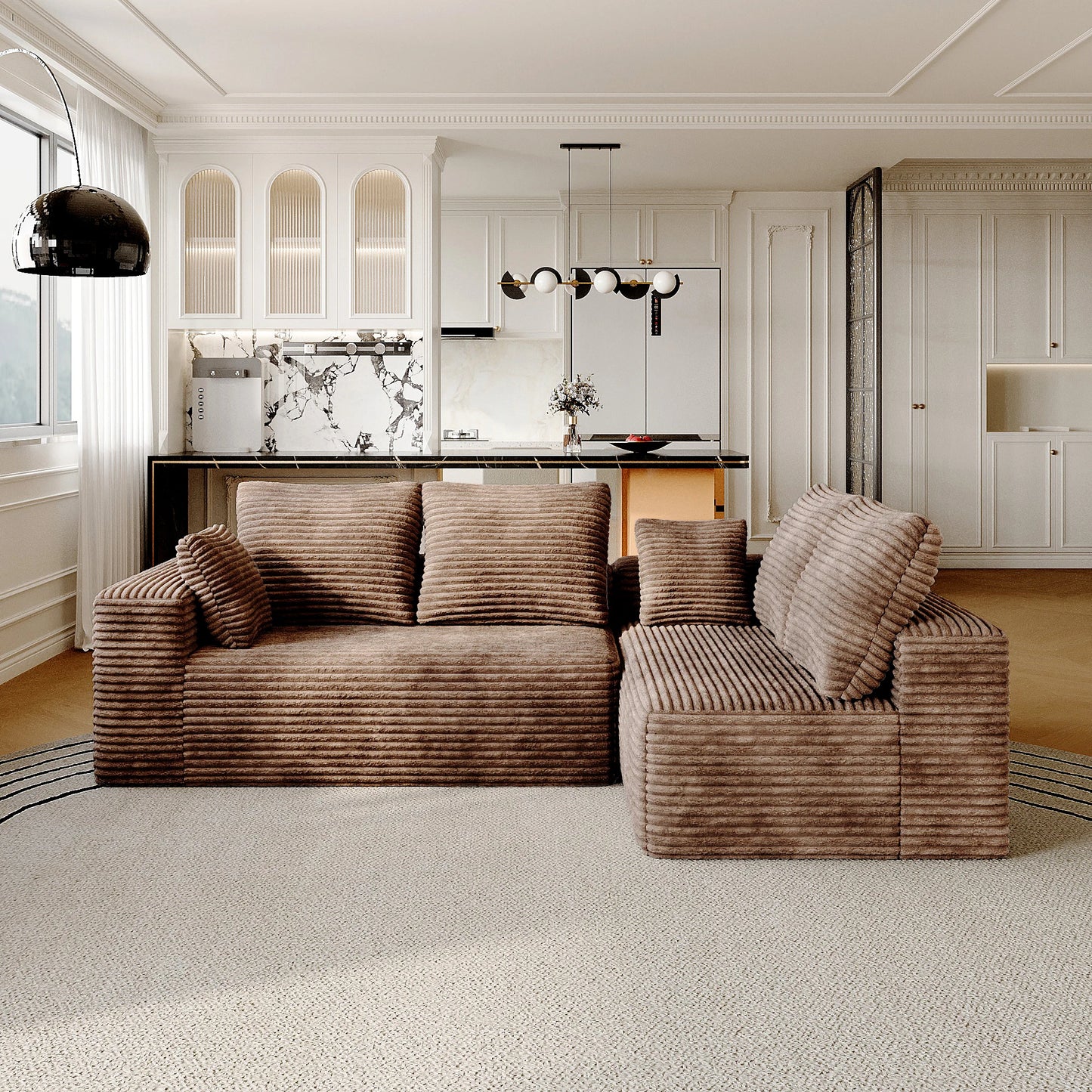 Modern 104" Boneless Sectional Couch w/L-Shape Chaise, Deep Seat