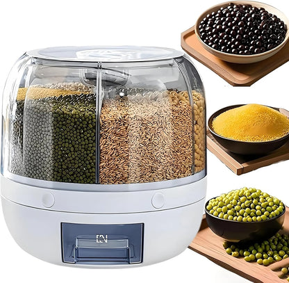 Rotating Grain Storage Container, 6-Compartment, One-Touch, Moisture-Proof