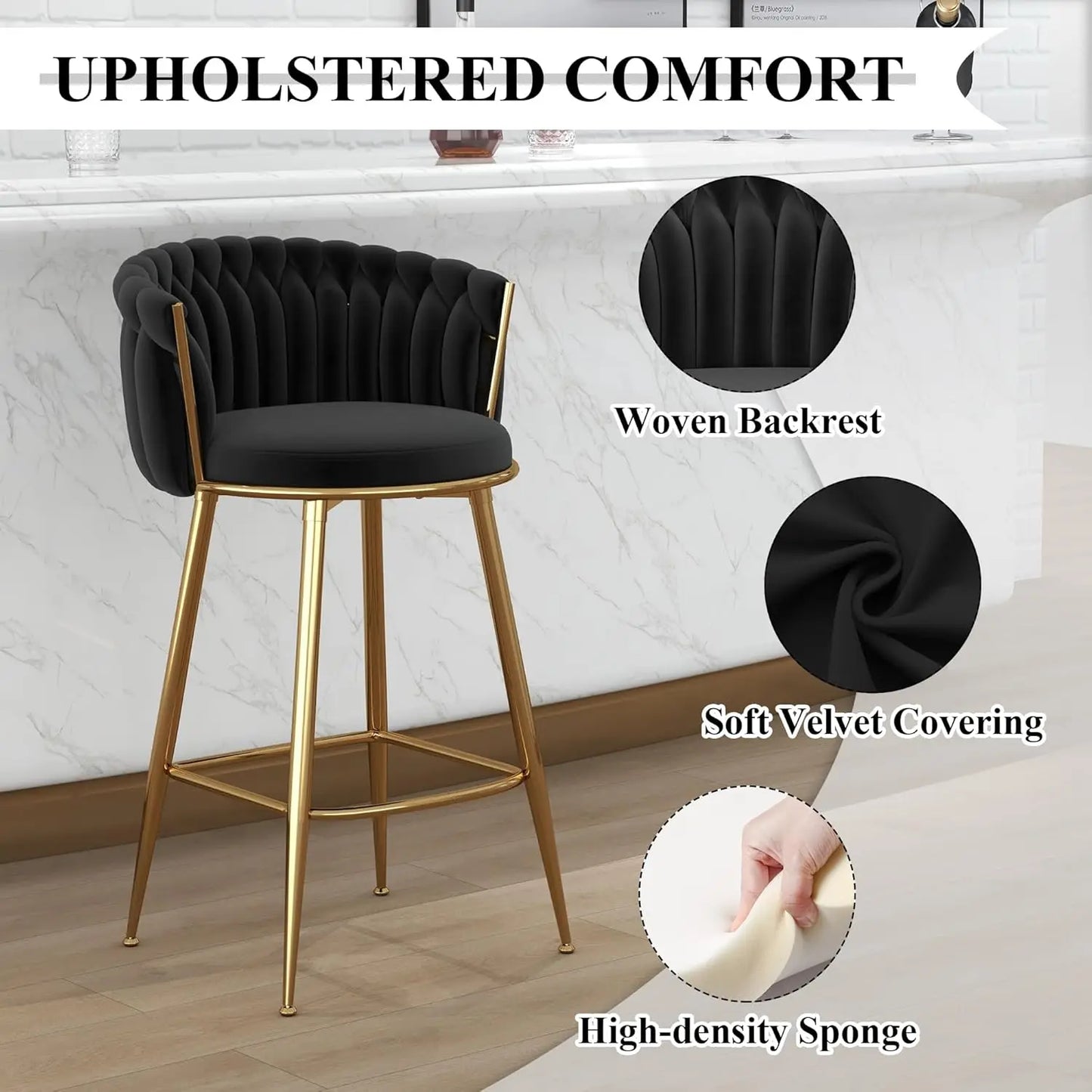 Set of 2, Hand-Woven Barstools, Counter Height