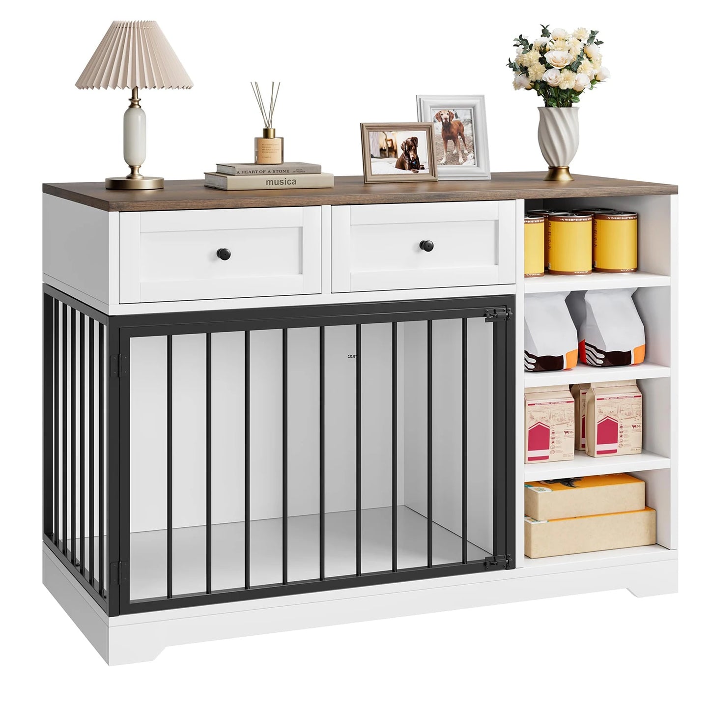 Decorative 47" Indoor Dog Crate With 2 Drawers & 4 Shelves