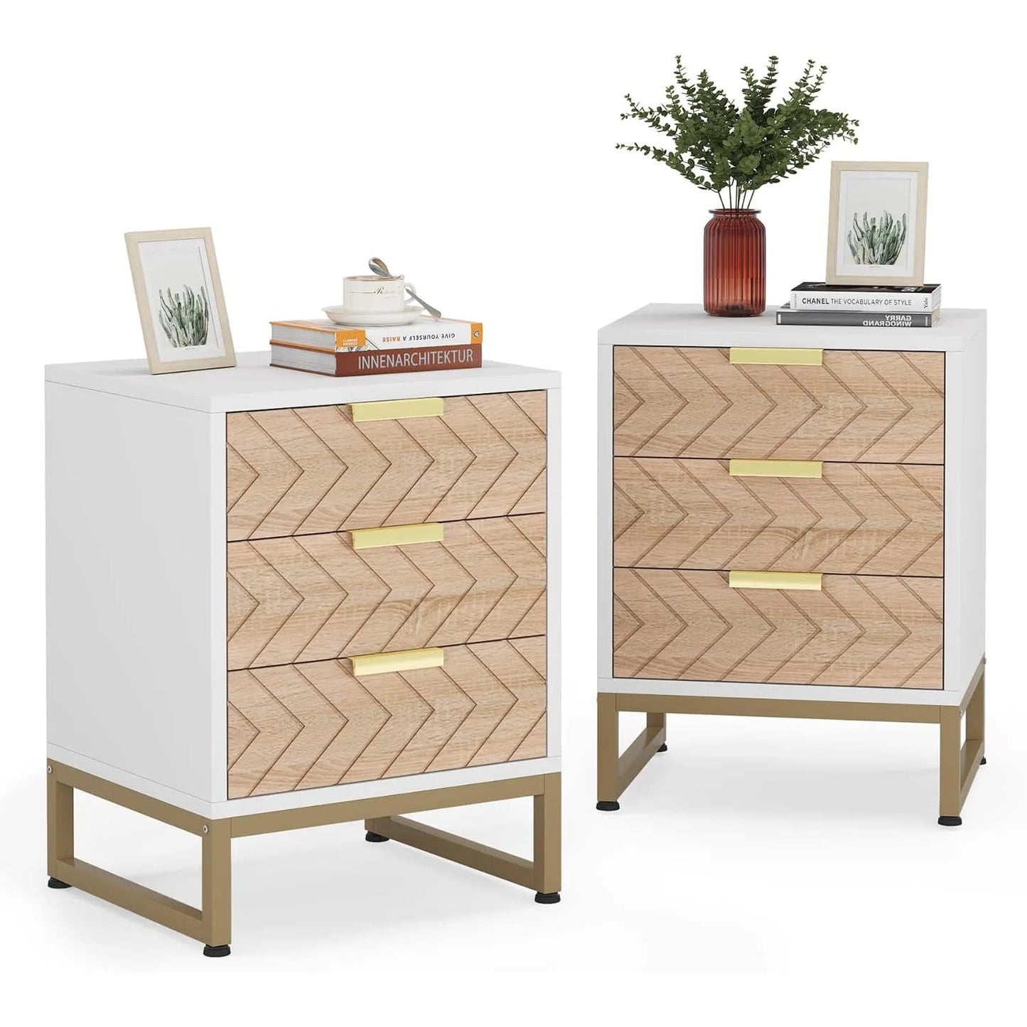 3 Drawers Nightstand w/Unique Chevron Design