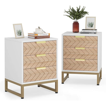 3 Drawers Nightstand w/Unique Chevron Design