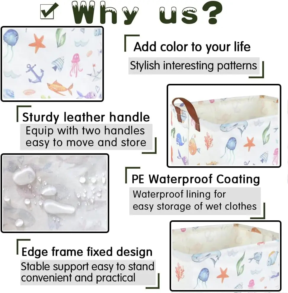 Ocean Animals Waterproof Kids foldable Laundry Basket, Multi-Colors