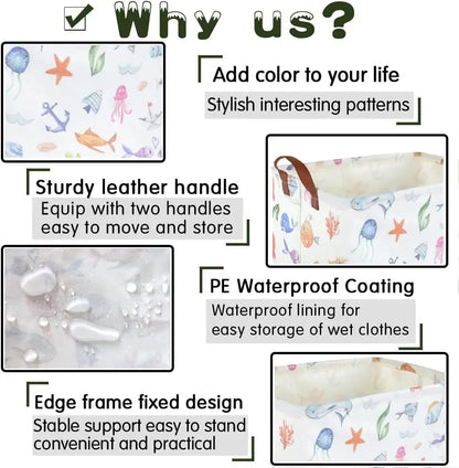 Ocean Animals Waterproof Kids foldable Laundry Basket, Multi-Colors