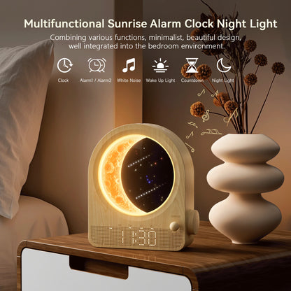 Sunrise Alarm Clocks for Bedrooms, Stepless Dimmable Moon Lamp Dual Alarm Clock