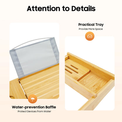 Expandable Bamboo Bathtub Tray 29.5"x42.9" Waterproof Bath Caddy