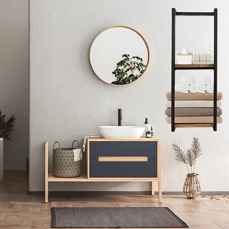 French Country Style 2-layer Carbon Steel Wall-mounted Towel Rack