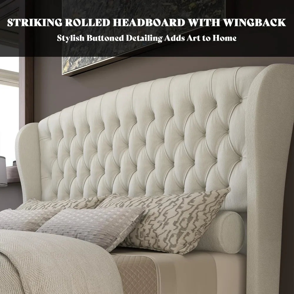 California King Sleigh Platform Bed Frame, Upholstered Headboard & Footboard