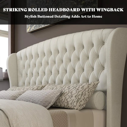 California King Sleigh Platform Bed Frame, Upholstered Headboard & Footboard