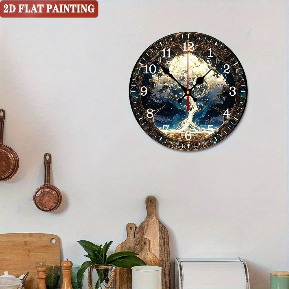 10"x10" Vintage Art Fantasy Tree Wall Clock. Silent