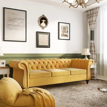 Velvet Chesterfield Sofa, Modern Tufted Couch with Rolled Arms