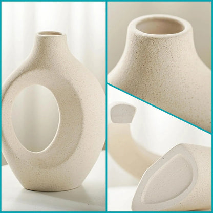 Snuggle Hollow Ceramic Vase Set of 2, Nordic Modern Boho