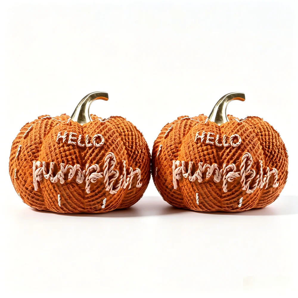 Halloween Pumpkin Knitted Texture Table Ornament, Farmhouse