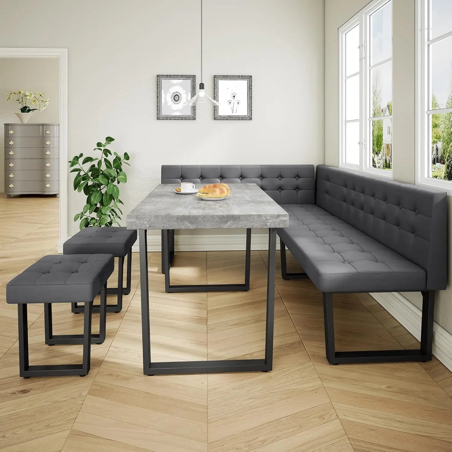 5pc Modern Corner Dining Table Set, 72" Breakfast Nook