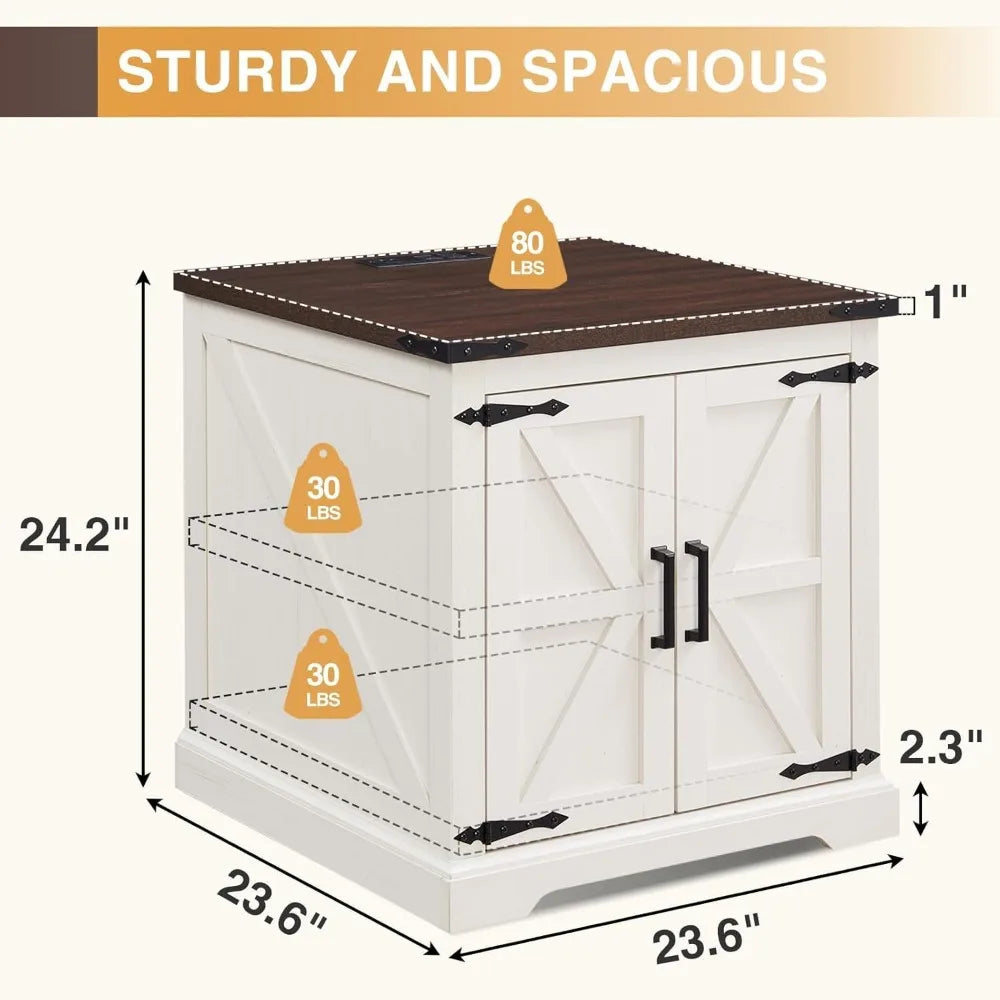Rustic Wood Square Nightstand, Barndoor Style