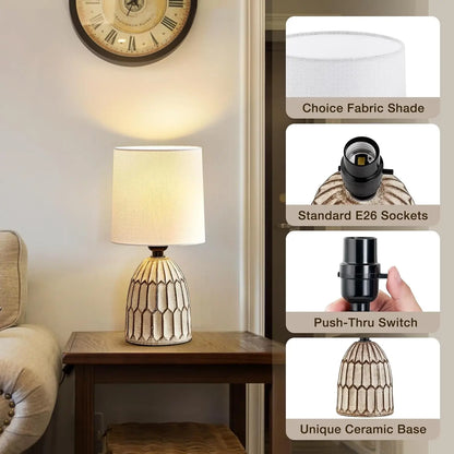 Set (2) 13.5" Farmhouse, Vintage Ceramic Lamps, Hand-Painted