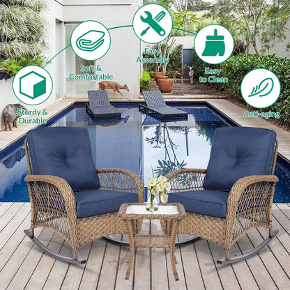 3pc Outdoor Rocker Conversation Bistro Set w/Cushions