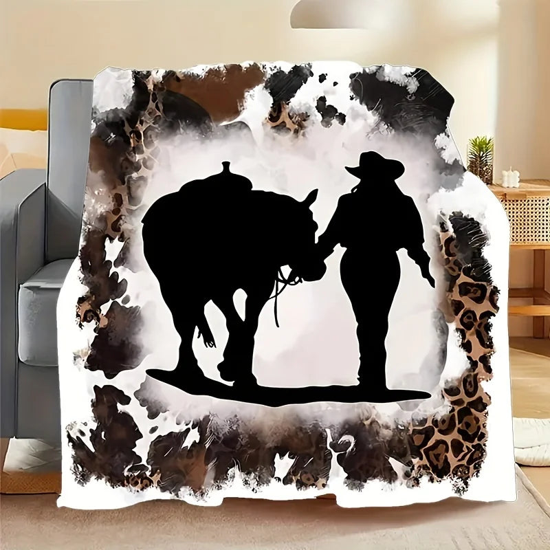 Rustic Cow Print Flannel Throw Blanket, Soft Fleece
