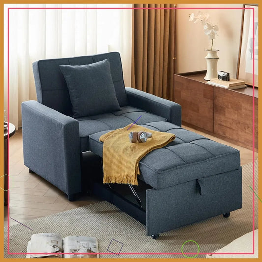 3-in-1 Convertible Sleeper Sofa, Futon Bed w/Reclining Backrest