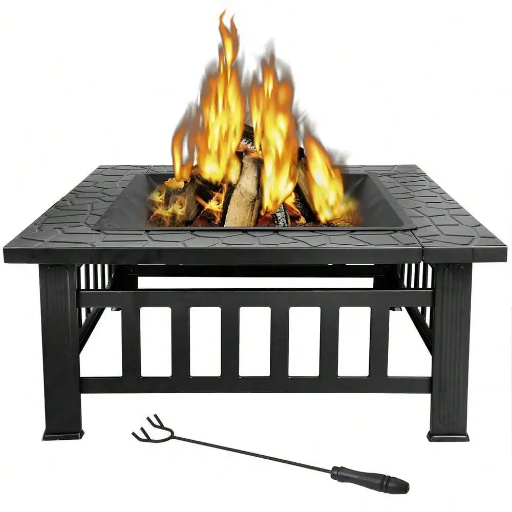 32" Metal Square Stove Fire Pit with Cover
