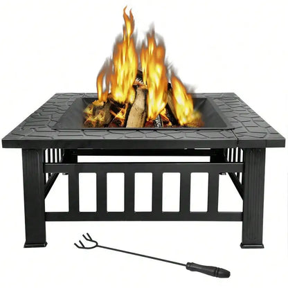32" Metal Square Stove Fire Pit with Cover