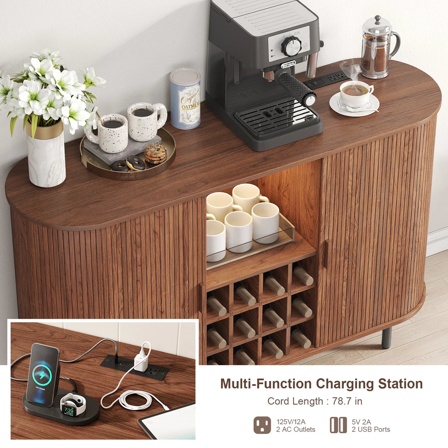 Wine Bar Cabinet w/ LED Light, Liquor Cabinet for Home