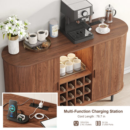 Wine Bar Cabinet w/ LED Light, Liquor Cabinet for Home