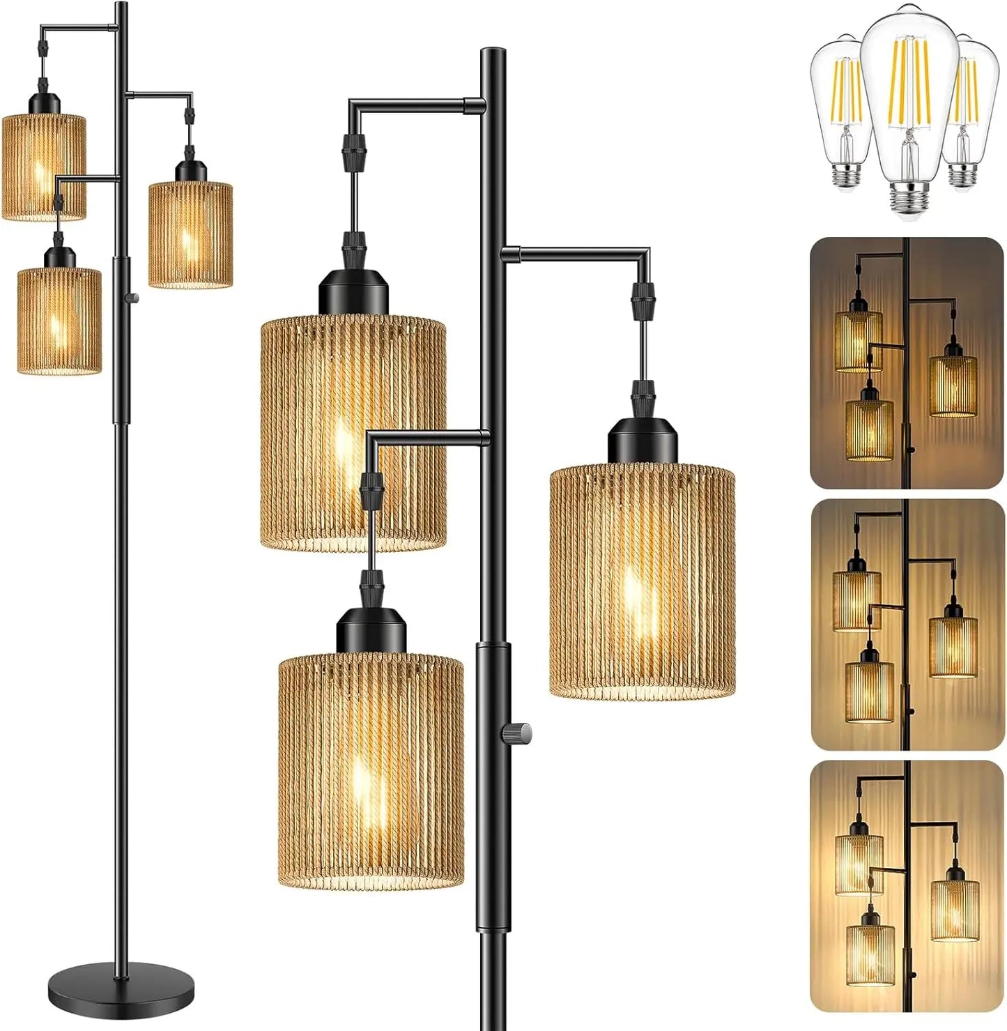72" Boho Floor Lamp w/Dimmable Light, Handcrafted Brown Shade,
