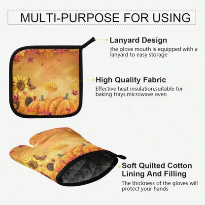 Pumpkin Fall Thanksgiving Oven Mitts and Pot Holders Set