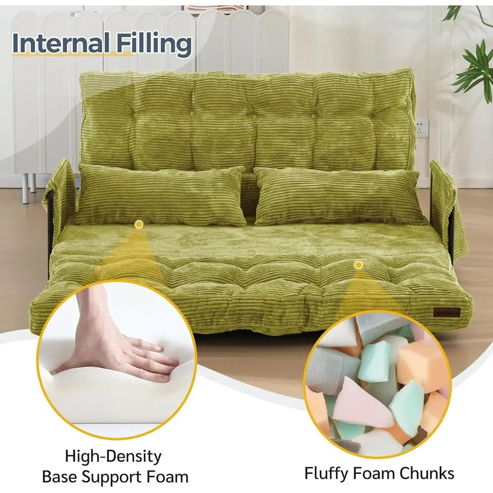 Versatile 5-Position Foldable Lazy Sofa Bed with 2 Pillows,