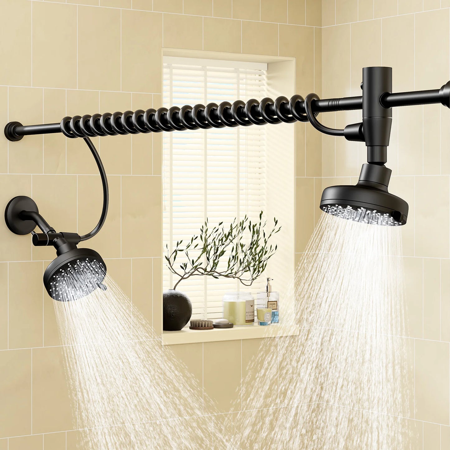 High Pressure Double Shower Head, Adjustable Slider,