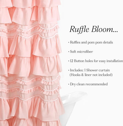 Ruffled Shower Curtain w/Pom Pom Trim, 72"x72"