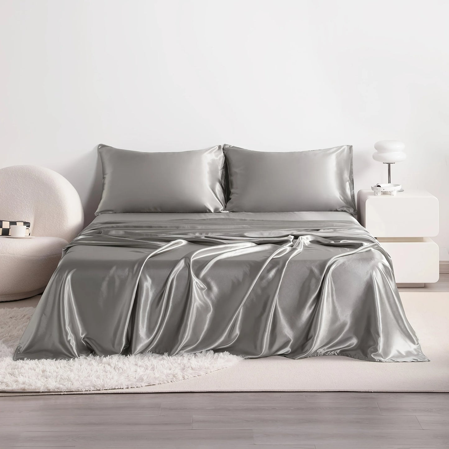 4pcs Cooling Satin Bed Sheet Set Shrink-Resistant,