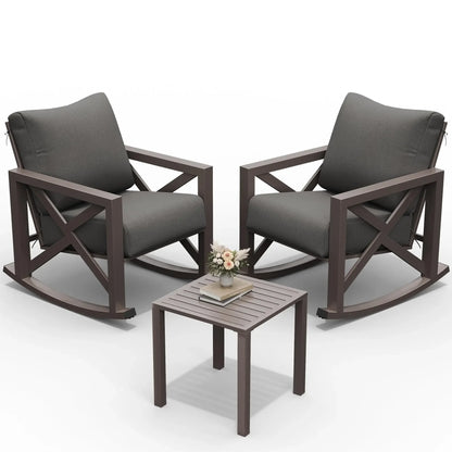 2 Outdoor Rocking Chair Set w/Table and 6.5" Water-Resistant Cushions