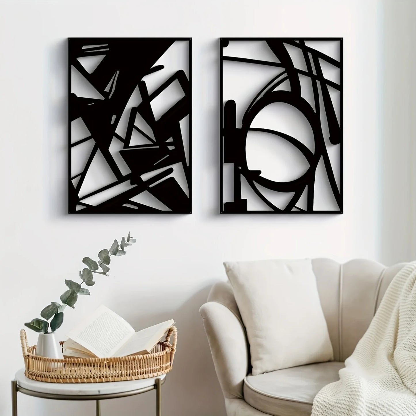 3D, 4pcs, Black Abstract Metal Wall Art, Minimalist Decor