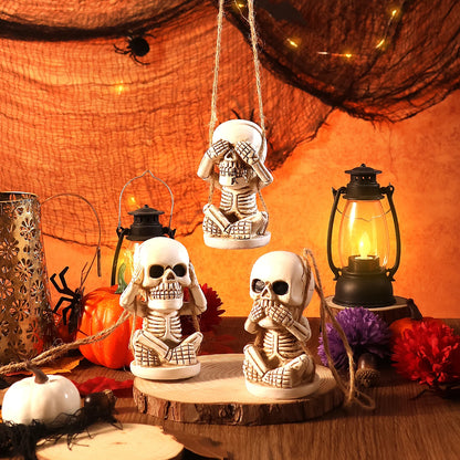 3pc Swing Skeleton Figurine Set, See No - Hear No - Speak No, Evil