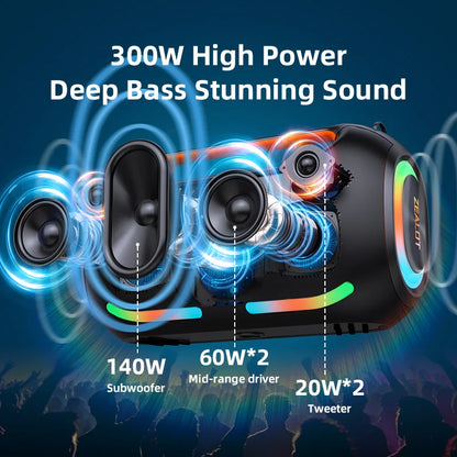 Waterproof ZE41 Bluetooth Speaker, 300W RMS Peak 400W, High Volume, Deep Bass