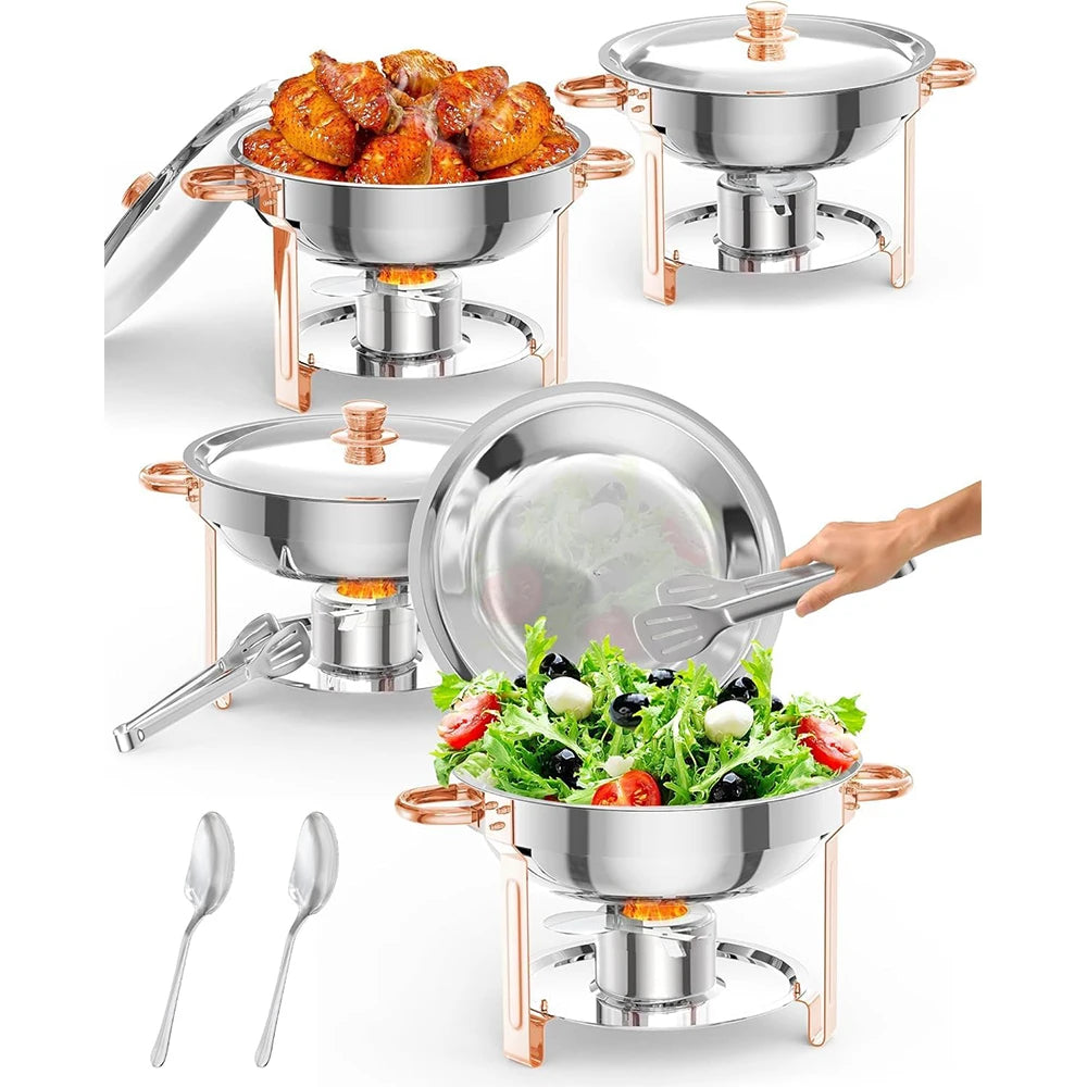 2/4/6pk 5qt Round Stainless-Steel Chafing Dish Set w/Lid