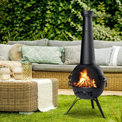 Outdoor Chiminea Fireplace, Rust-Free Iron Black