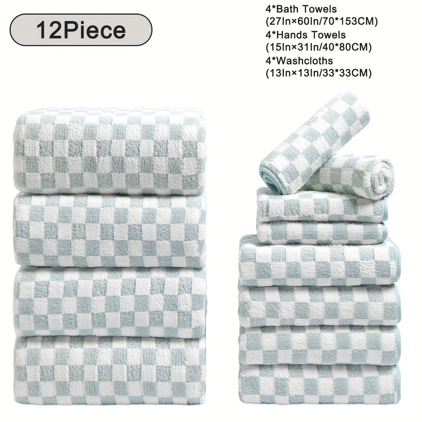 12pcs Bath Towels Set, Ultra Soft, Highly Absorbent, Quick Dry