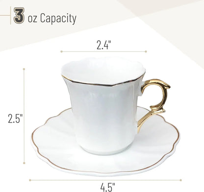12pc Gold Rim Espresso Cup Set with Saucers, 3 oz Demitasse Cups